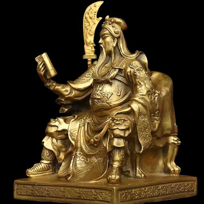 纯铜看书关公神像纯铜坐文关公摆件武财神关圣帝君大号开业礼品