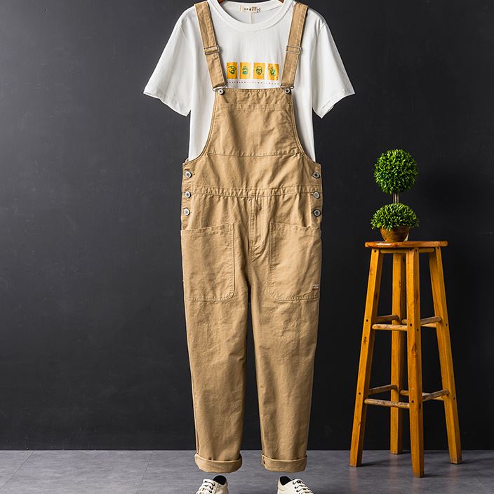 日系复古机车工装背带裤男肥佬加大码宽松连体裤情侣嘻哈休闲裤男