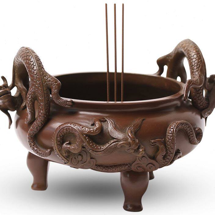 古色古香大号铜香炉纯铜仿古大明宣德炉家用佛具用品插香炉线香插