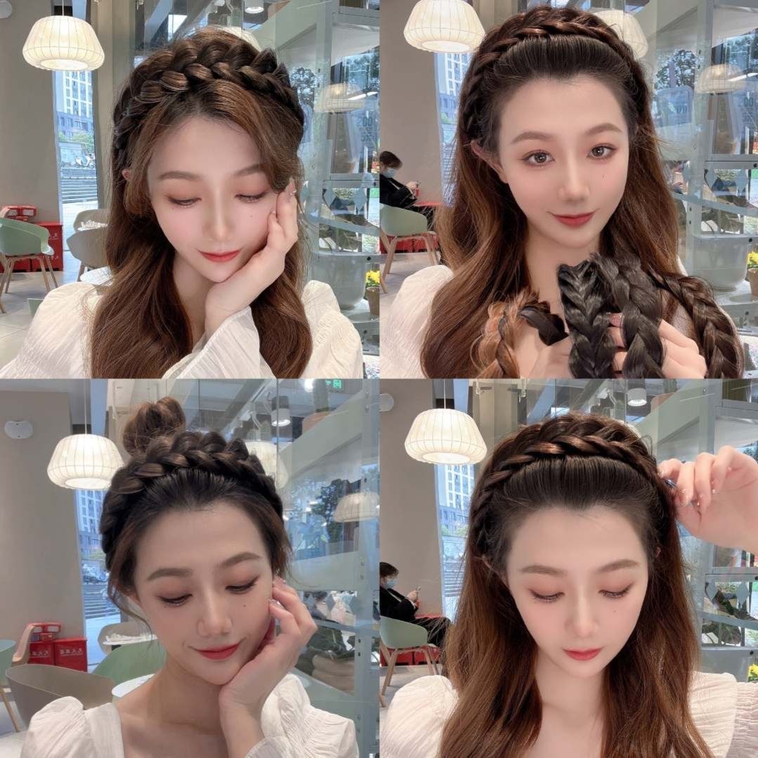 8m/假发发箍一体式鱼骨辫三股麻花辫子头箍