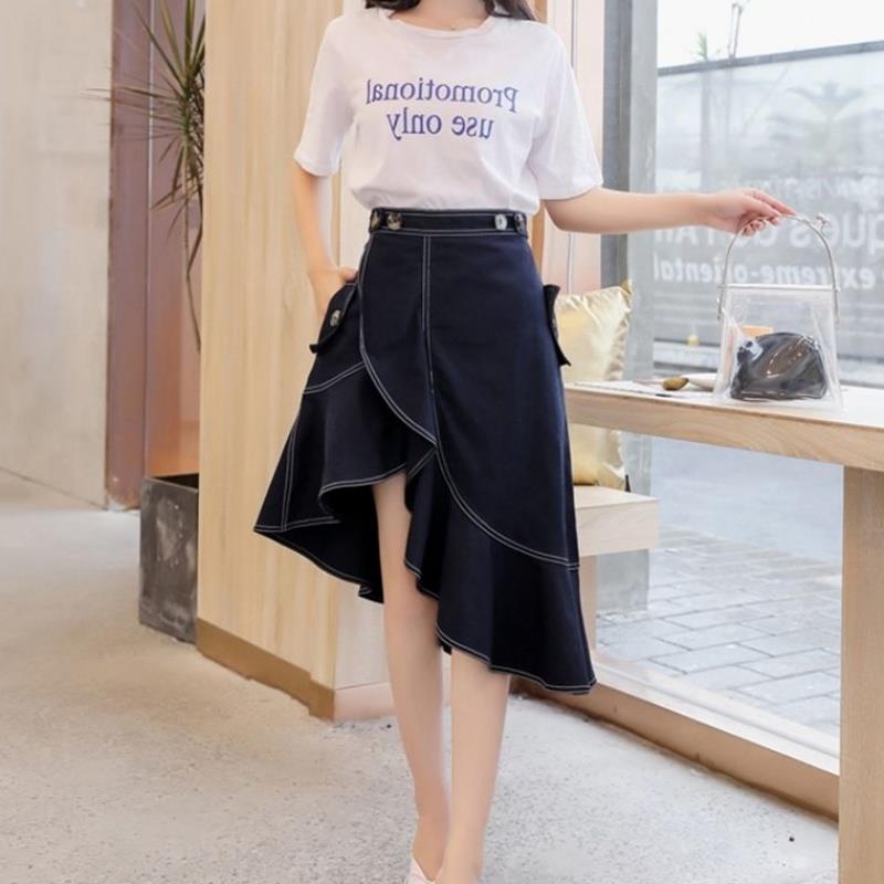 牛仔半身裙女2019春夏新款中长款鱼尾裙高腰a字不规则ins超火裙子在类目 女装/女士精品, 半身裙中 - 来自Buy2taobao.com提供专业的淘宝代购服务