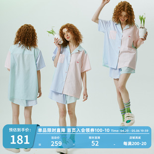 ConE 2024年夏季拼接条纹家居服套装天丝棉短袖睡衣两件套女ins