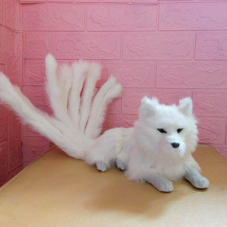 仿真卧姿白色九尾狐狸模型个月摆件动物玩具娃娃以上儿童玩偶静态