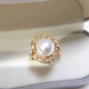 母亲节礼物 925银诸暨天然淡水珍珠戒指活口18K包金指环源产地外