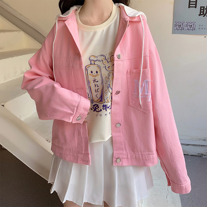 粉色牛仔外套女刺绣