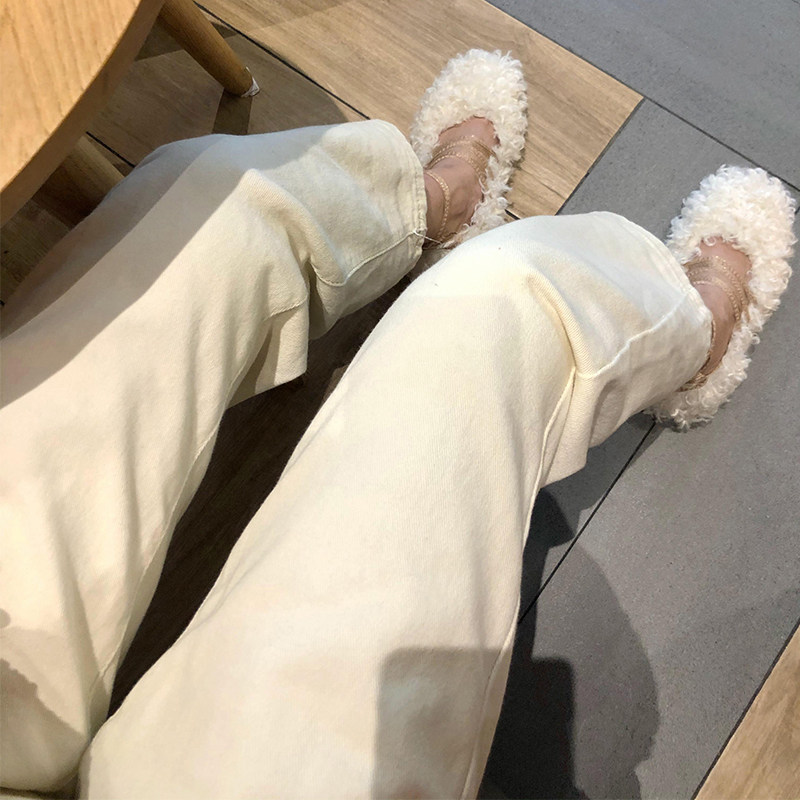 特价白色牛仔裤女 长裤 高腰 宽松_秋冬白色高腰牛仔裤女直筒宽松阔腿