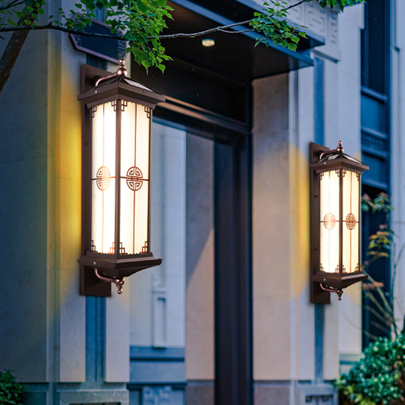 中式户外太阳能防水壁灯别墅庭院大门墙灯室外花园阳台走廊过道灯