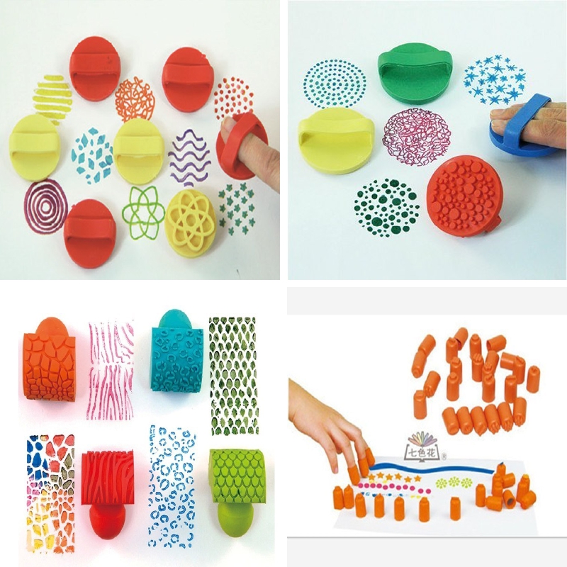 儿童diy海绵印章 幼儿园早教拓印玩具手工涂鸦美术绘画工具6个装