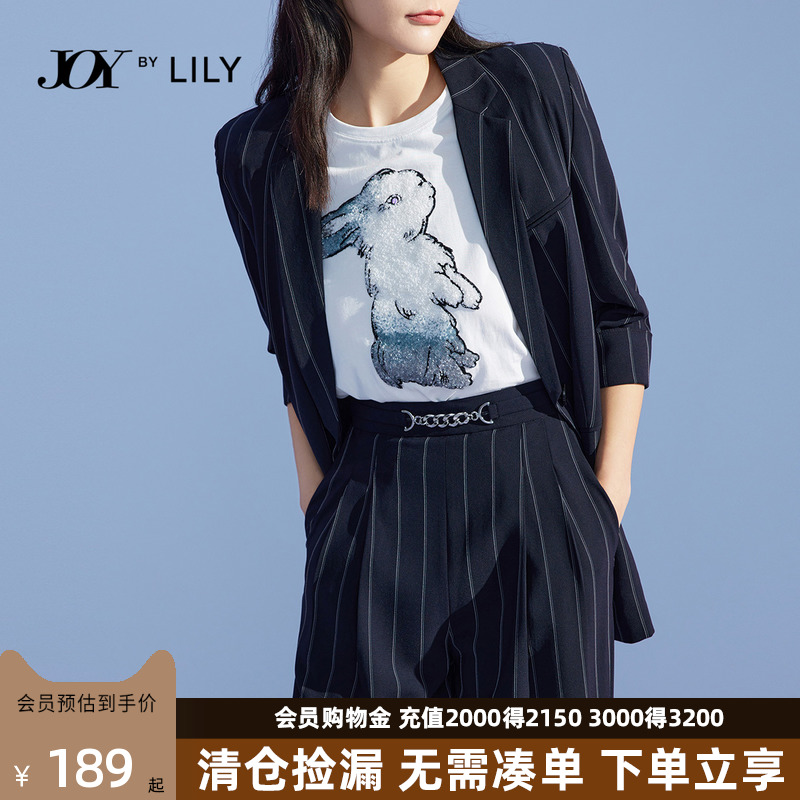 LILY奥莱秋款女装商务通勤条纹气质西装外套女小西服休闲女士外套