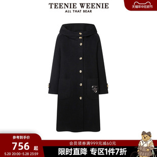 TeenieWeenie小熊奥莱秋冬休闲风羊毛毛呢大衣连帽保暖外套女