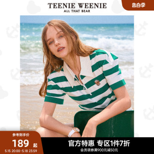 TeenieWeenie小熊奥莱条纹POLO衫T恤短袖女上衣学院风女装夏