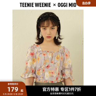 TeenieWeenie小熊奥莱法式方领气质短袖衬衫碎花衬衣夏季短款上衣