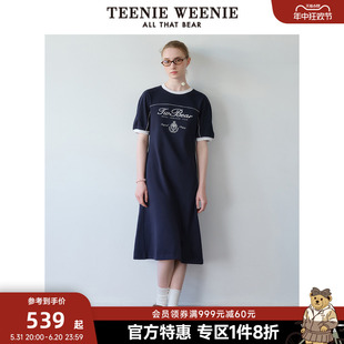 TeenieWeenie小熊奥莱女装2024春装新款慵懒学院风圆领短袖连衣裙