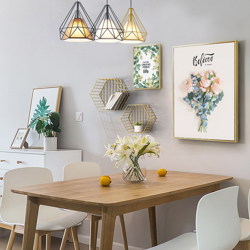 餐厅墙面装饰北欧装饰画ins风挂画现代简约背景墙壁画饭厅置物架