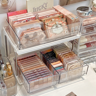 大容量化妆品置物架桌面收纳盒口红眼影盘梳妆台透明亚克力展示架