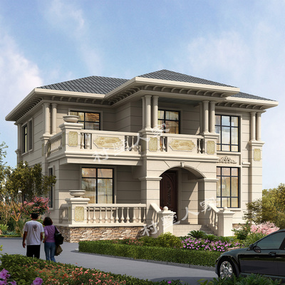 b206欧式二两层别墅设计图纸乡村盖房子自建小户型楼房样图效果图