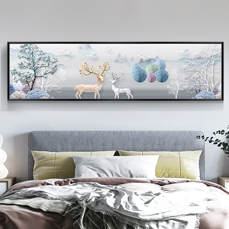 北欧主卧床头挂画现代简约卧室房间装饰画欧式温馨壁画情侣麋鹿——闲