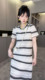 RR fashion 条纹镂空针织连衣裙女2024夏季新款法式花边圆领长裙