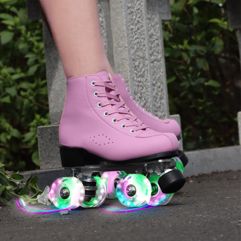 新款成人双排溜冰鞋儿童四轮滑鞋成年男女旱冰鞋双排轮滑冰鞋闪光