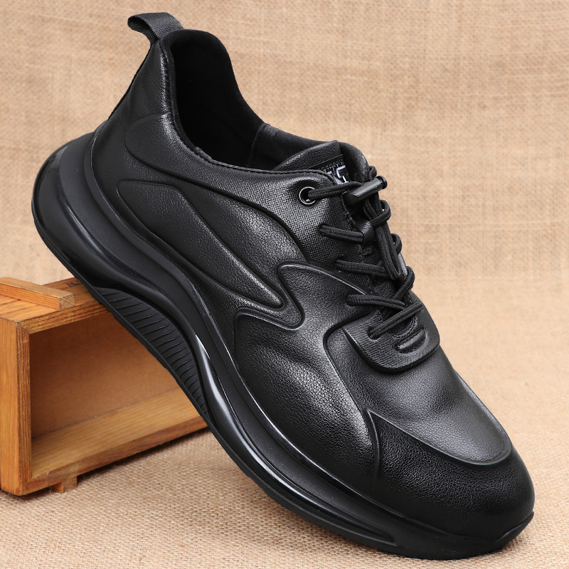 外贸男鞋真皮透气男士运动鞋秋季跑步鞋系带厚底减震户外休闲皮鞋