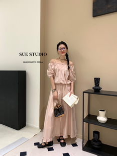 SUE STUDIO2024夏季女士韩版简约小女人弹力休闲衬衫+半身裙套装