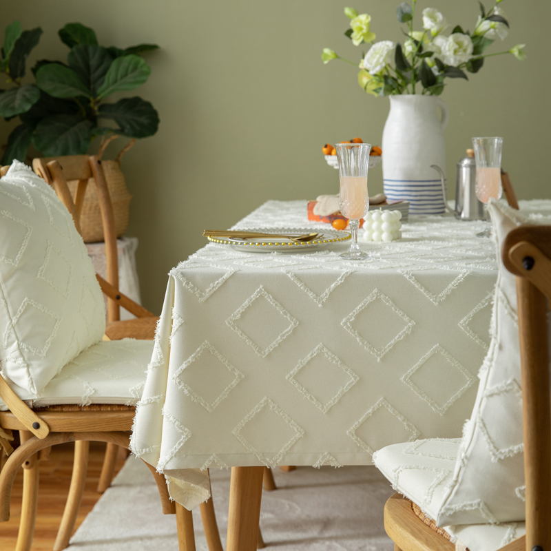 法式奶白色剪花氛围感轻奢高级感棉麻布艺西餐桌布台布长方形定制