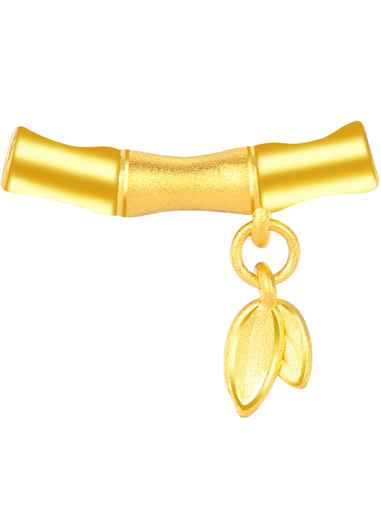 黄金竹节弯管999足金节节高升竹叶转运珠半镯硬金情侣竹子手链女