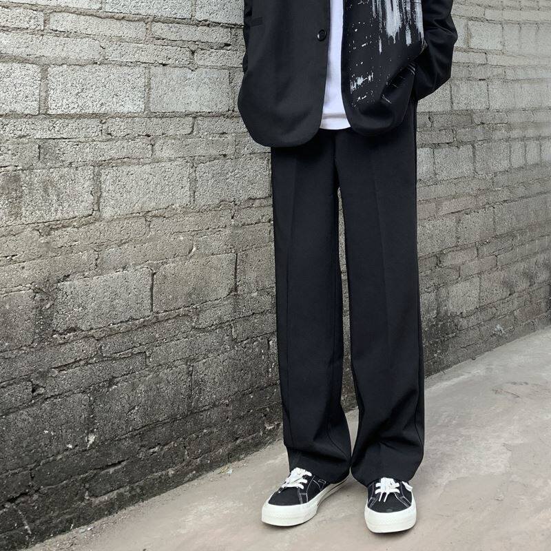 垂感西装阔腿裤男韩版潮流暗黑系高街裤子宽松直筒拖地长裤西裤男