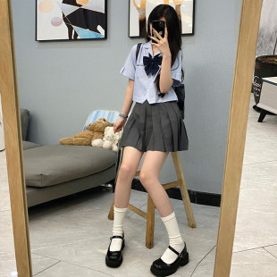 墨秋jk原创设计气泡水早春新款短袖纯色衬衫日制校供制服上衣女