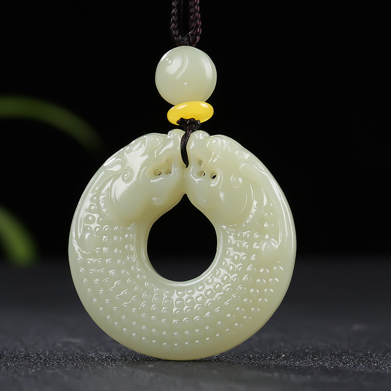 双龙守护新疆和田玉吊坠玉佩青白玉仿古龙挂件玉坠天然玉石