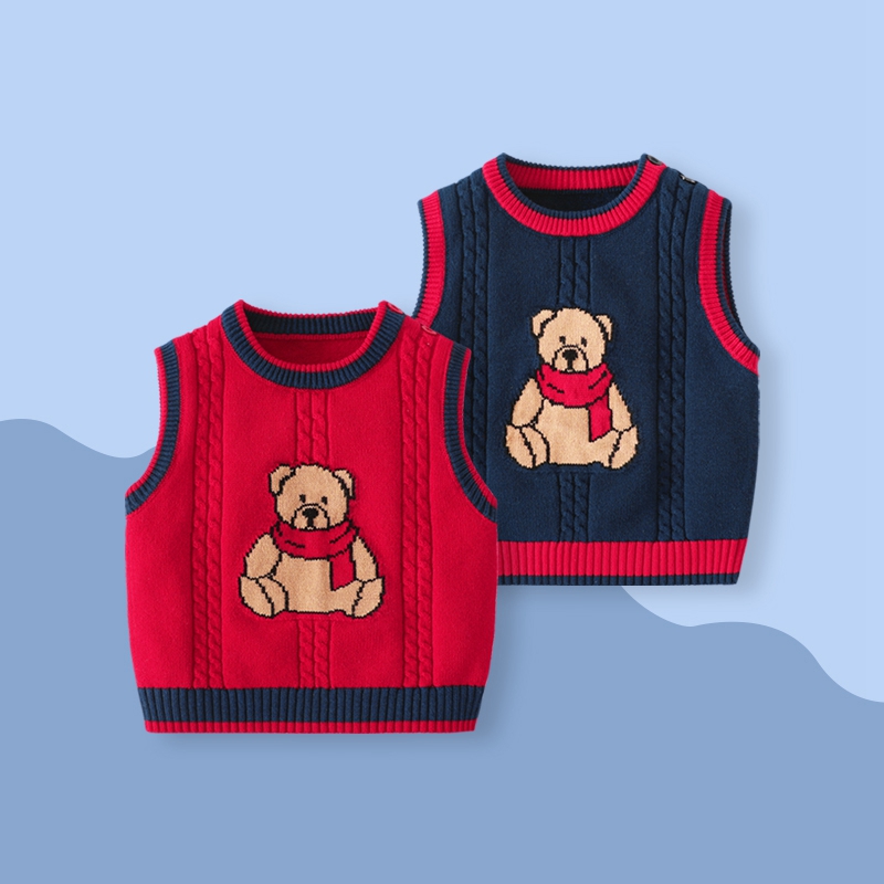 婴儿马甲春秋男宝宝针织小背心男童红色毛线坎肩外穿儿童秋冬毛衣