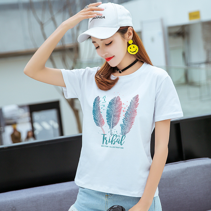 95%短袖t恤女2019新款上衣修身韩版春夏女大码半袖学生印花体恤潮|msdalam kategori Butik wanita / wanita, baju-T - dari Buy2taobao.com untuk memberikan perkhidmatan ejen Taobao profesional membeli