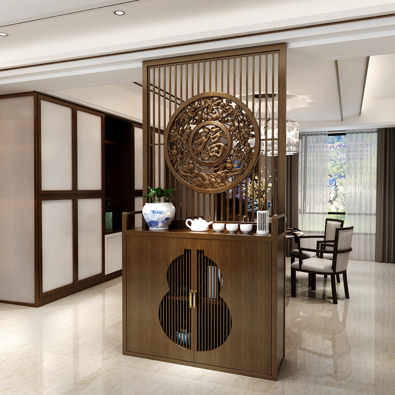 新中式入户门厅实木隔断玄关柜鞋柜一体屏风现代遮挡装饰进门家用