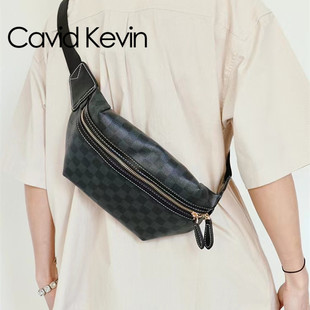 Cavid Kevin男士格子胸包小腰包百搭斜挎包手机包潮牌街头单肩包