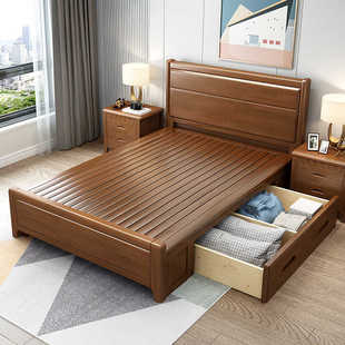 实木床1.8米双人床抽屉1米小床儿童135CM宽的气压1.5一米二单人床
