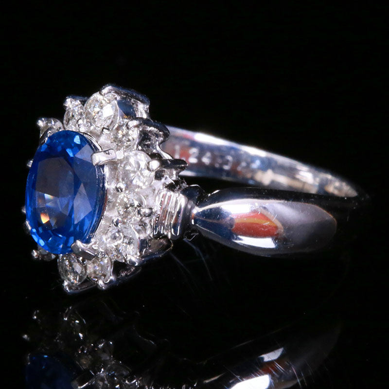63gpt900铂金 1.24ct绝美火彩蓝宝石 0.45ct钻石 xh3551