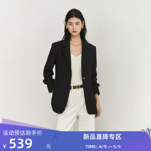 LILY2024春新款女装商务通勤时尚复古一粒扣修身休闲黑色西装外套