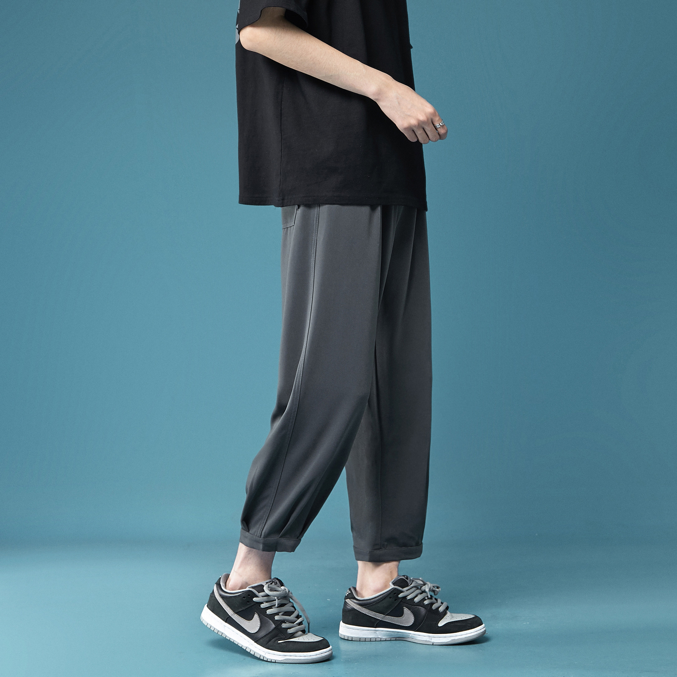 凉感冰丝裤子男士夏季薄款韩版潮流休闲裤潮牌ins大码宽松小西裤