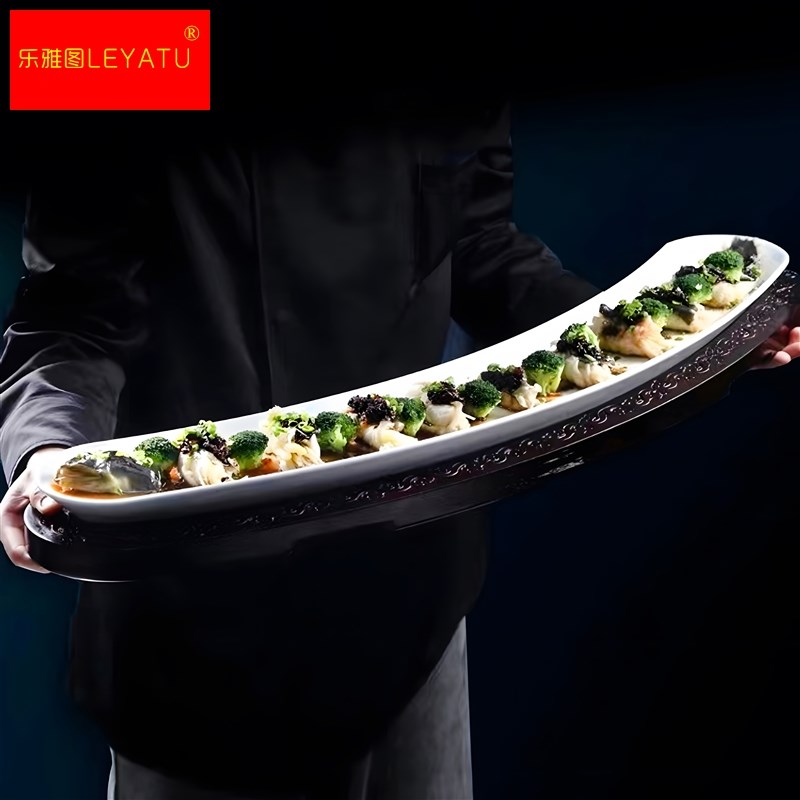 商用餐厅酒店摆盘鳗鱼会所饭店特色意境创意餐具长条一米烤带鱼盘