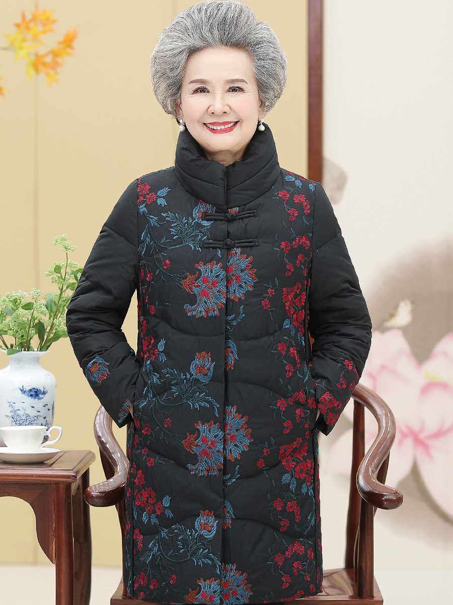 中老年人女装奶奶冬装羽绒服外套老太太衣服棉衣中长款妈妈70岁80