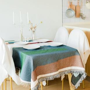 法式桌布莫兰迪色高级感现代棉麻蕾丝茶几布高级感长桌布餐桌布