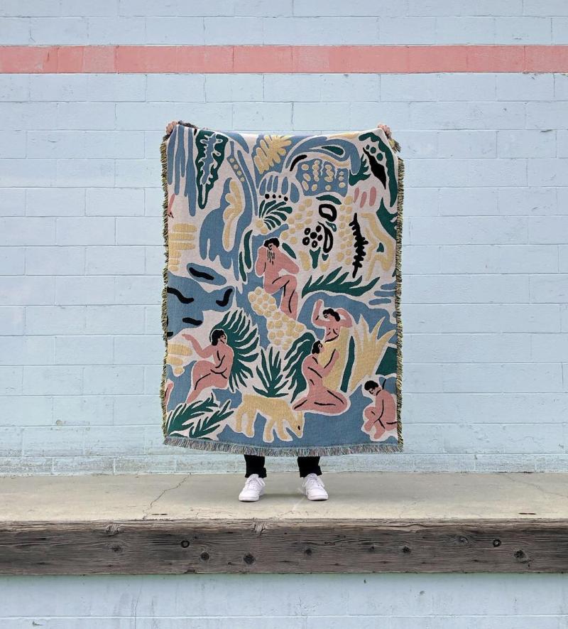 东柏 原始森林个性创意毛毯沙发装饰毯棉质休闲毯挂毯旅行毯客厅