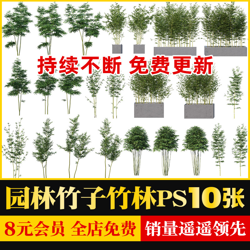 禅意新中式日式园林景观园艺植物竹子竹叶竹林平面图PSD源文件