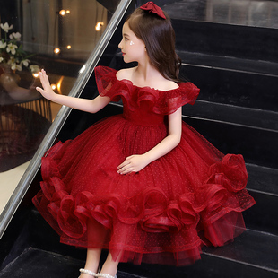 儿童礼服公主裙高端洋气红色蓬蓬裙钢琴演奏女童模特比赛走秀礼服