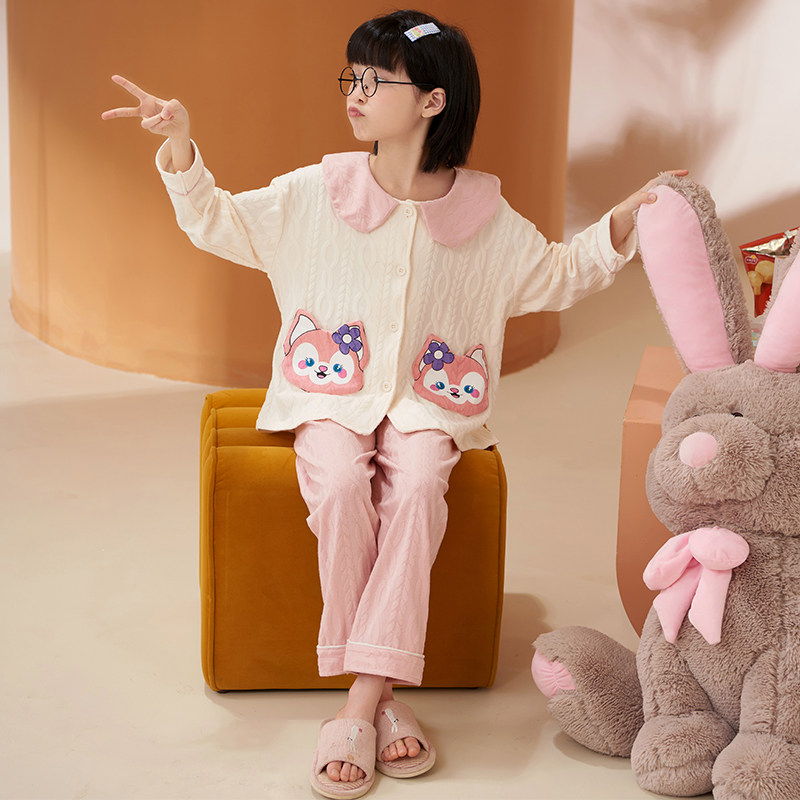 琳娜贝儿女童睡衣两件套纯棉春款春秋季长袖套装小女孩儿童家居服