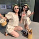 不一样的亲子装2024新款夏季高端母女套装韩版女童油画刺绣套装