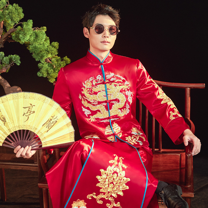 男式秀禾服2021新款新郎秀禾中式结婚马褂式男士秀和服丨厂家直发