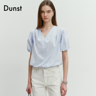 Dunst2024夏季新品泡泡袖V领女士短袖衬衫法式半袖休闲UDBL4B228