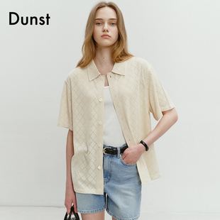 Dunst2024夏季新品中性麻花纹针织衬衫度假风短袖半袖UDSH4B124
