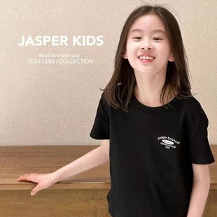 Jasper韩国波拉童装2024夏季新款韩版女童百搭休闲舒适亲子T恤